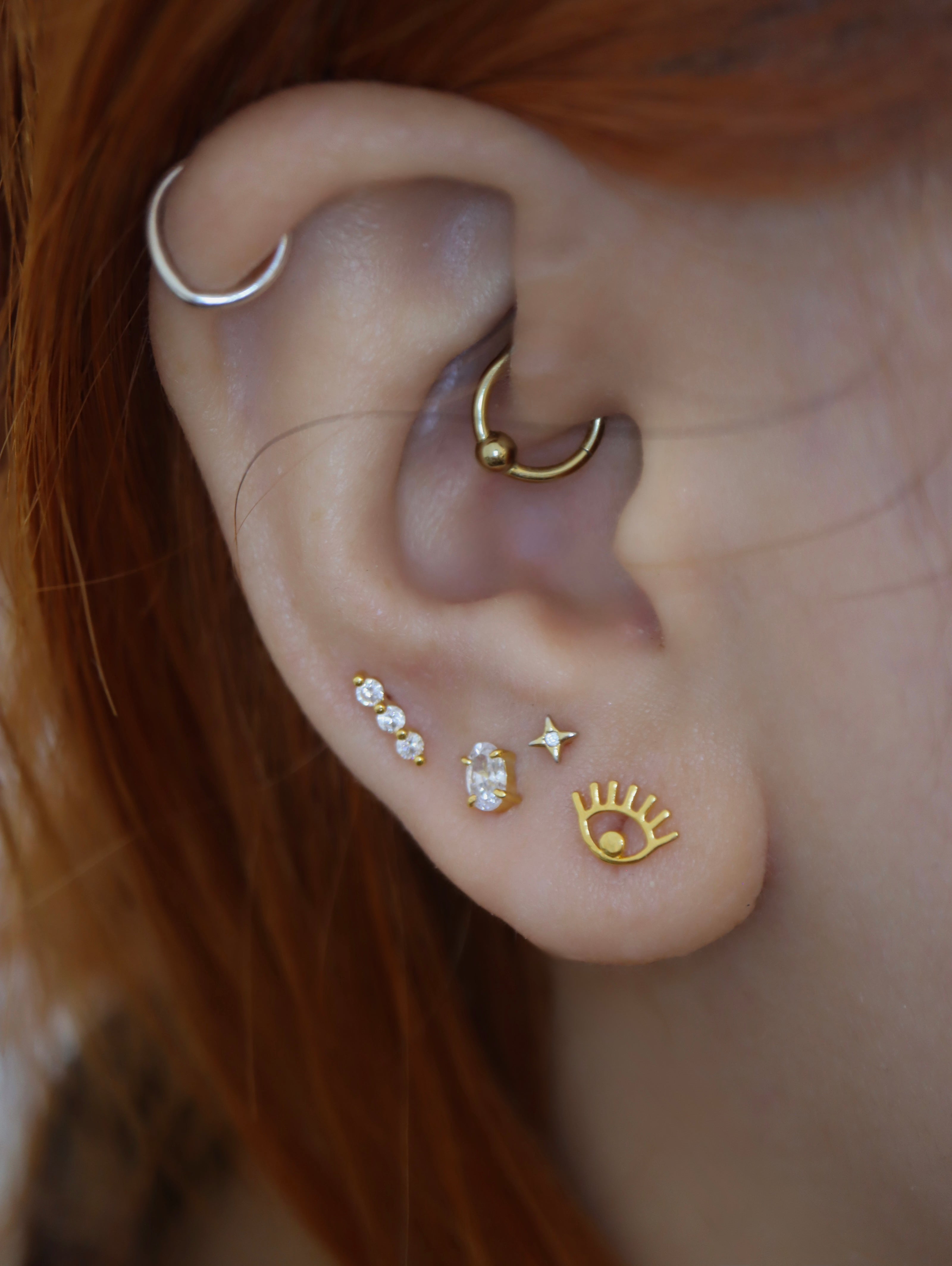 Triple cz stud 925 silver piercing