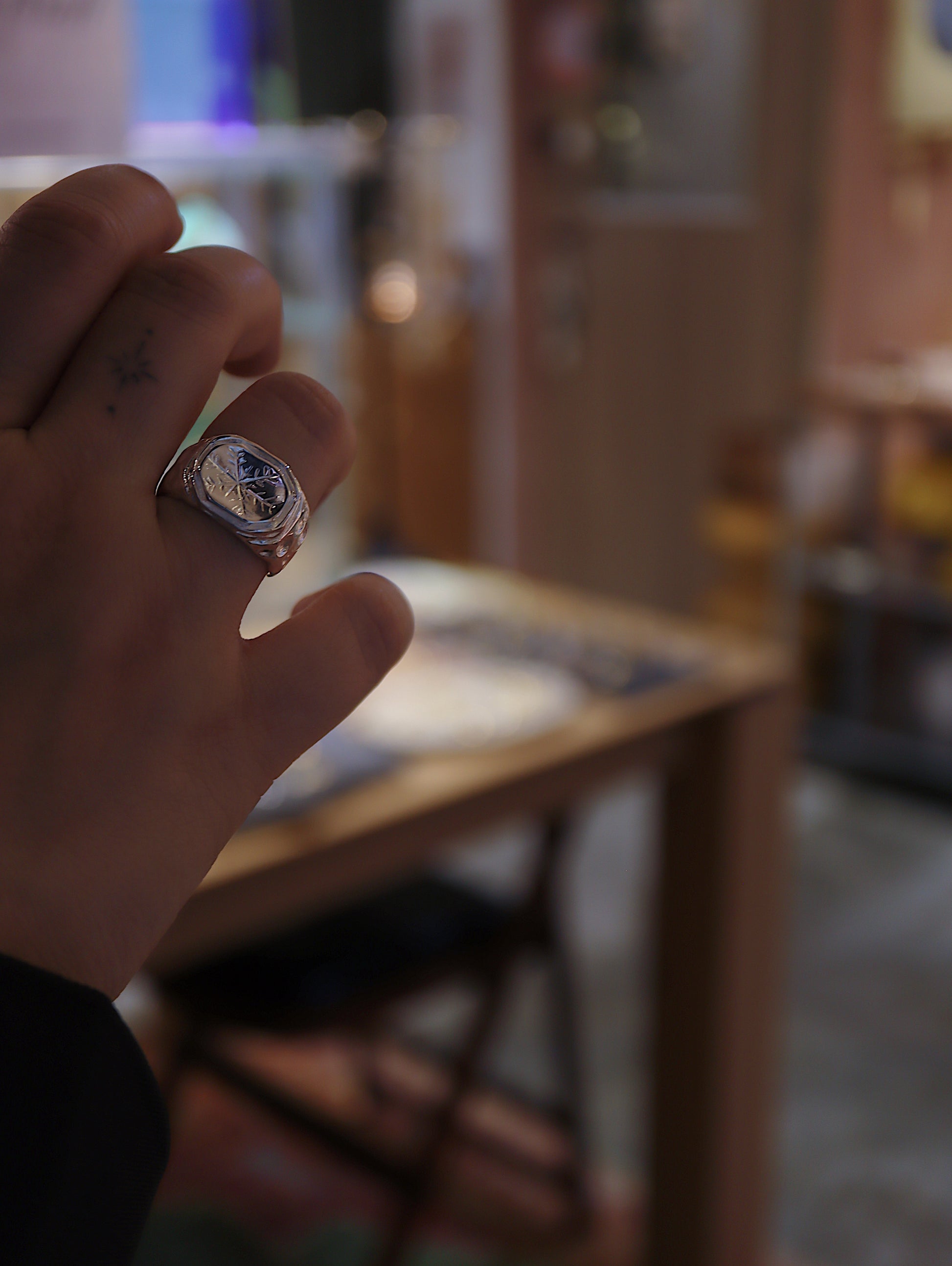 Snowflake 925 silver open size ring