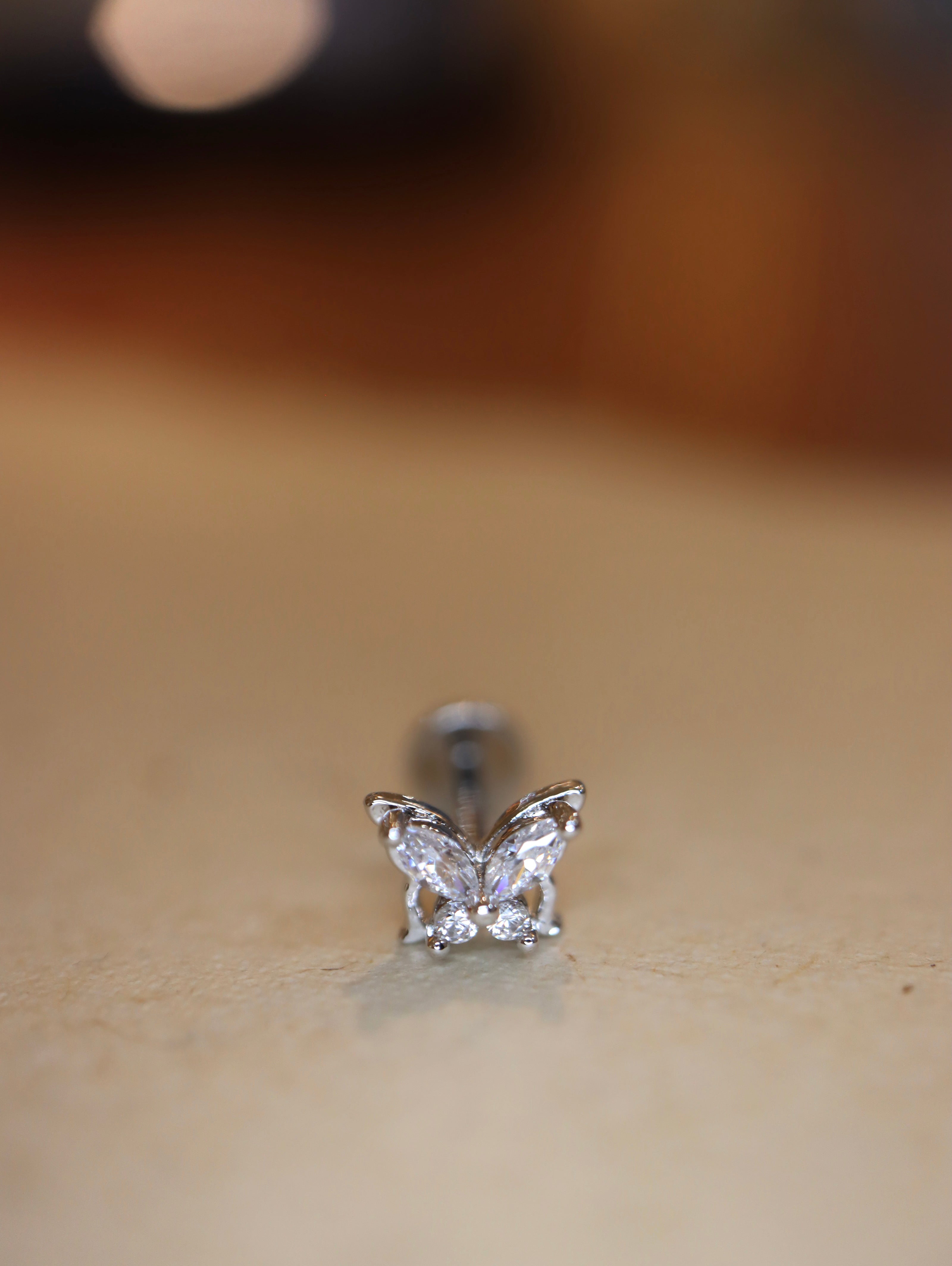 Butterfly 🦋 cz 925 silver flat back earring Piercing (1pc)