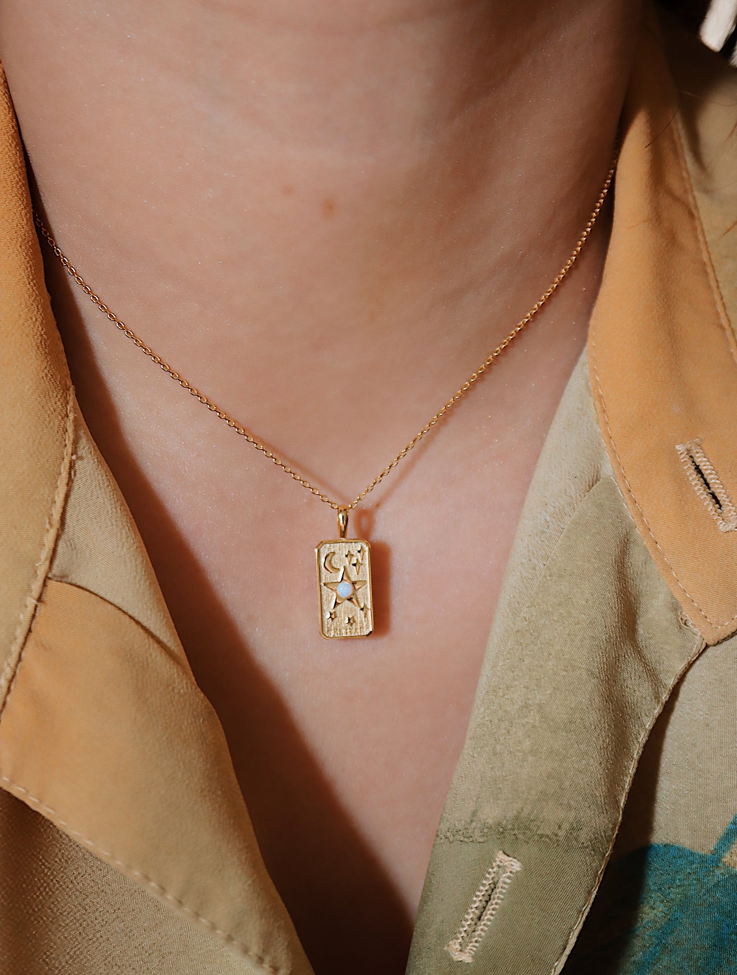 Rectangular coin star opal necklace