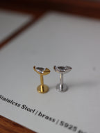 Marquise shape cz flat back s925 piercing
