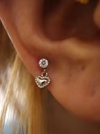 Dangling heart surgical steel stud earring piercing (1pc)
