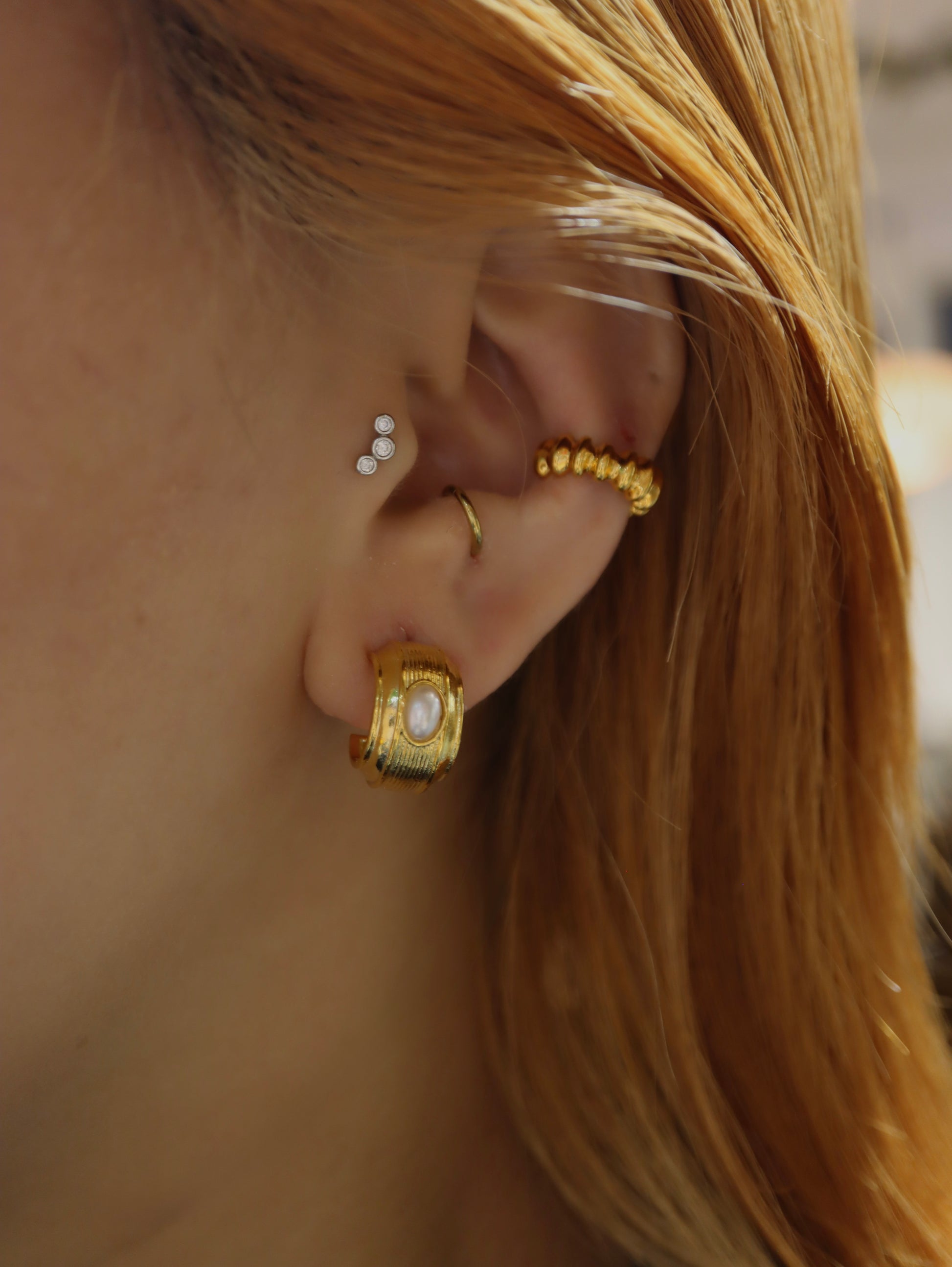 Golden Wave Bead Ear Cuff