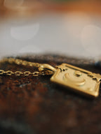 Square sparkling crescent 🌙 coin necklace