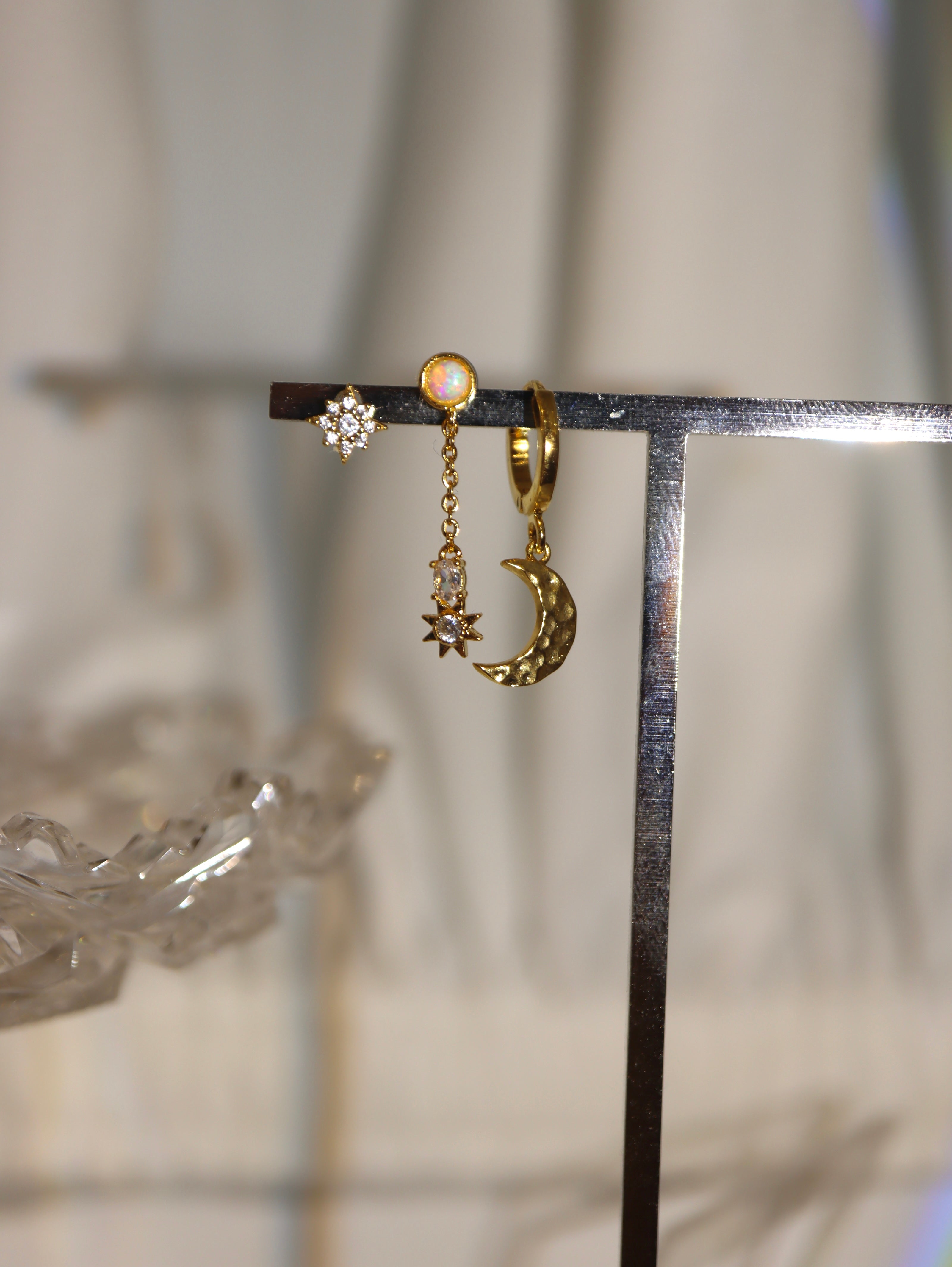 Long drop cz brass earrings