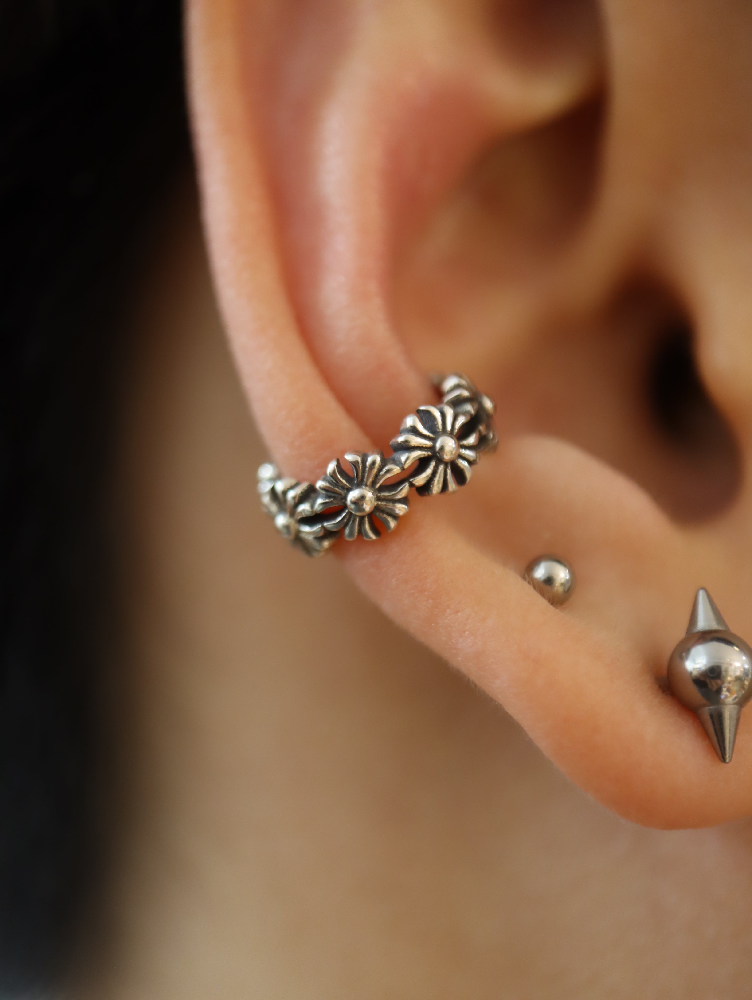 Antique flower 925 silver Earcuff