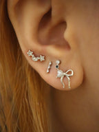 Curve bar star & crescent surgical steel piercing stud