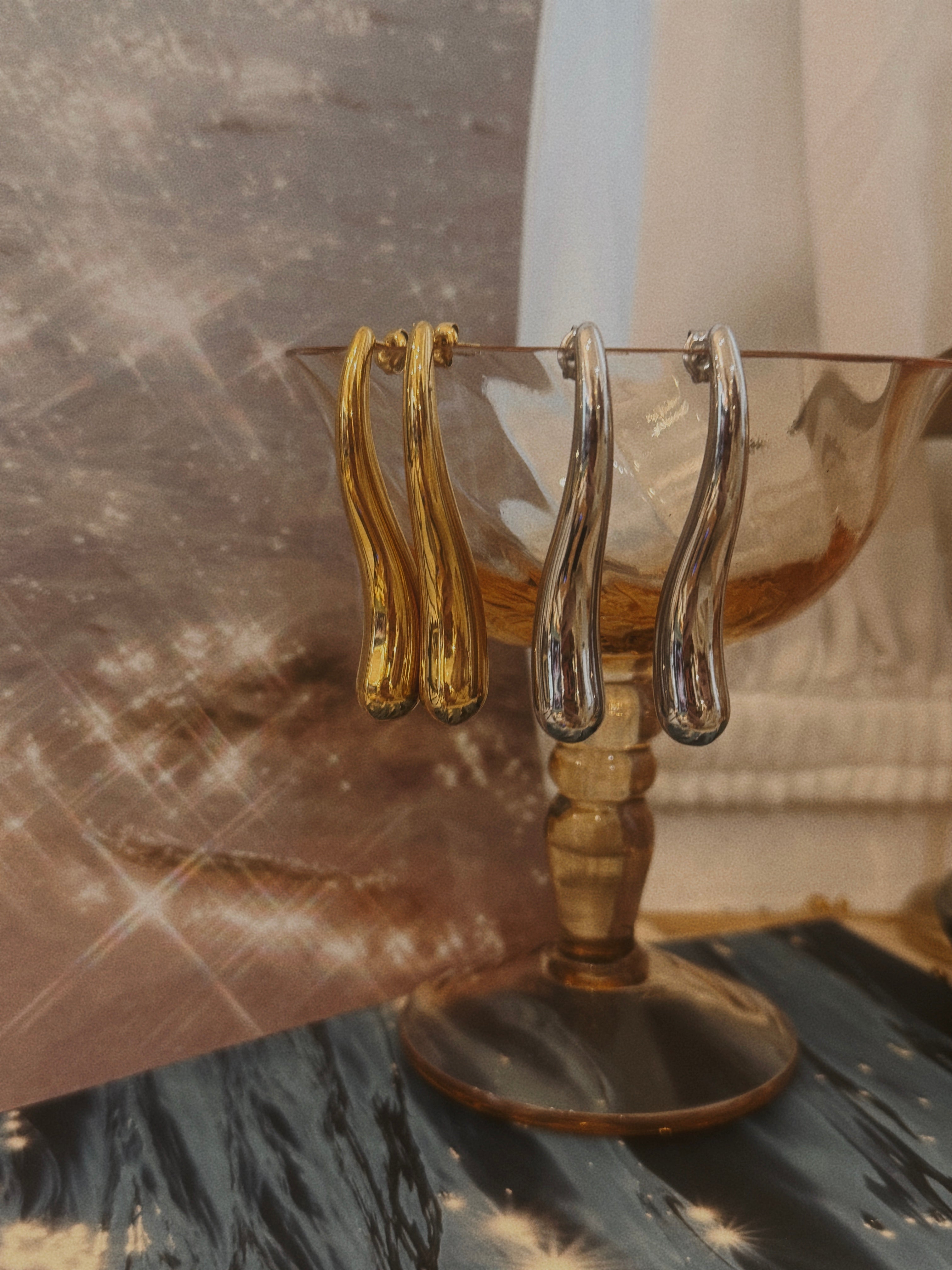 Wavy long drop stainless steel earrings
