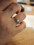 Bead & leaf 925 silver ring