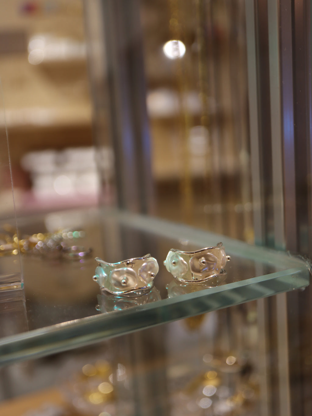 Pearl hoop silver tone earrings