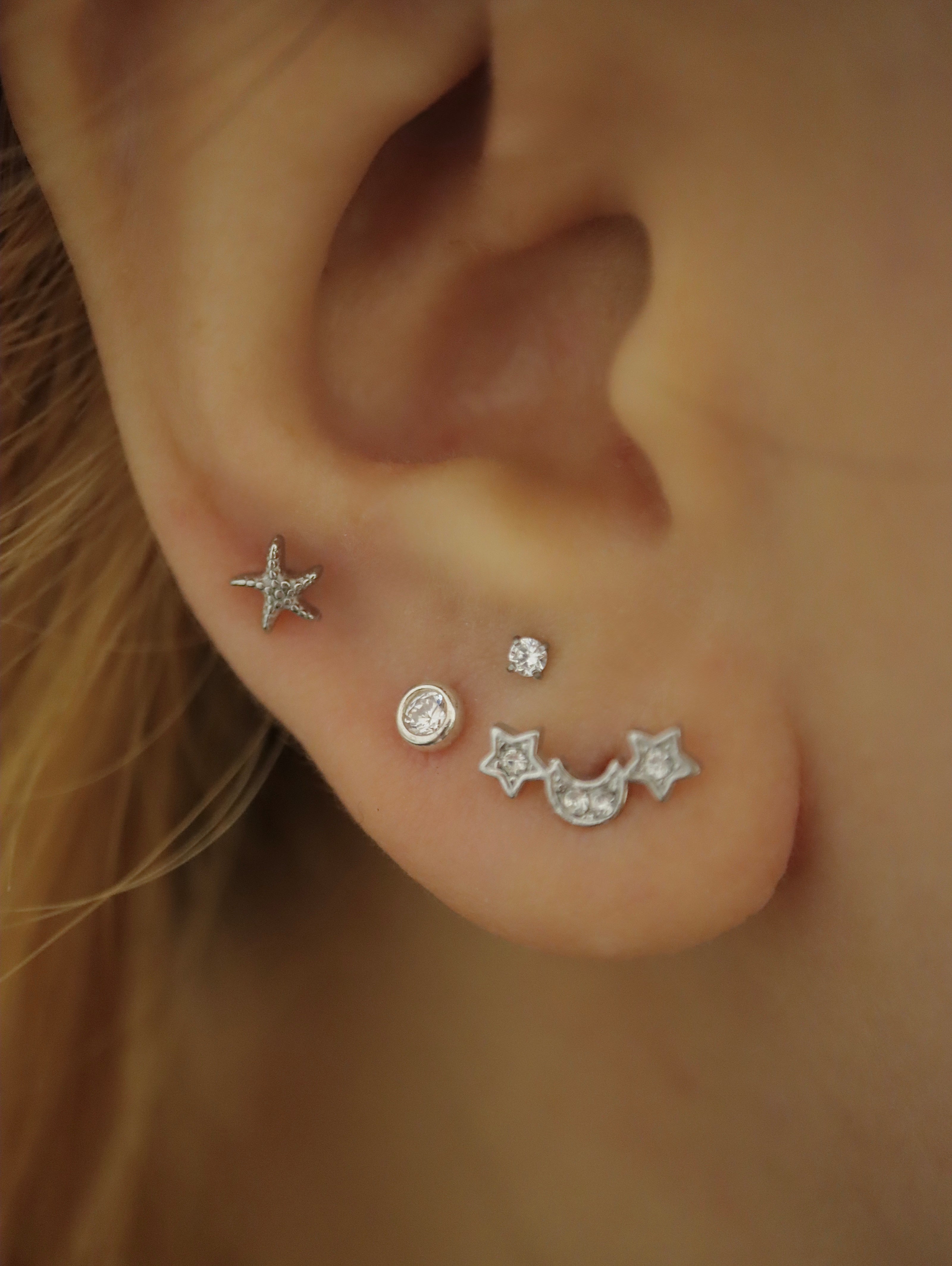Round cz 925 silver stud piercing (1pc)
