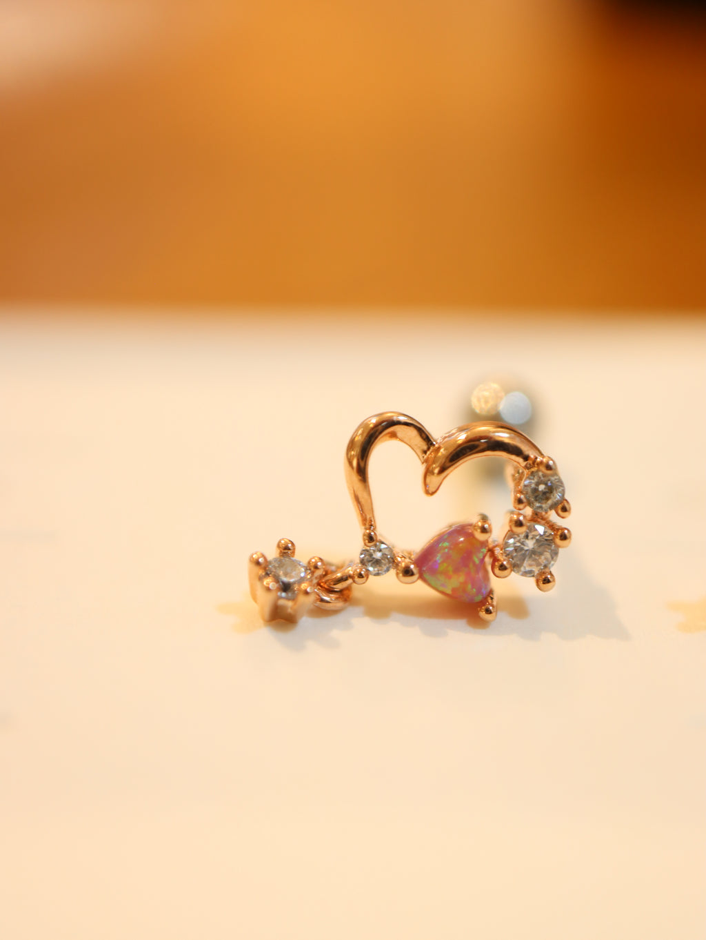 Drop cz heart surgical steel 316L stud piercing (1pc)