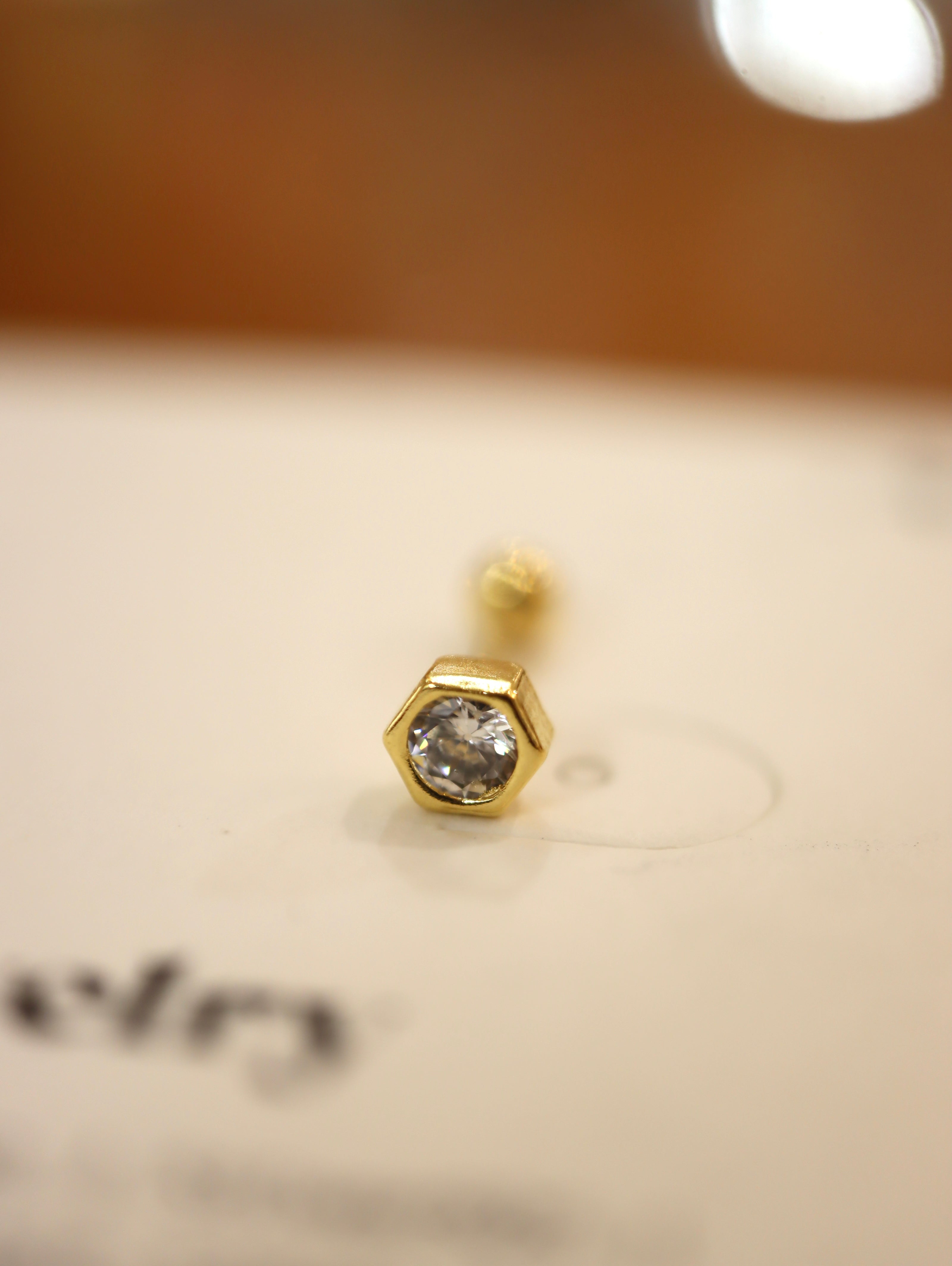 Hexagon cz 925 silver piercing stud (1pc)