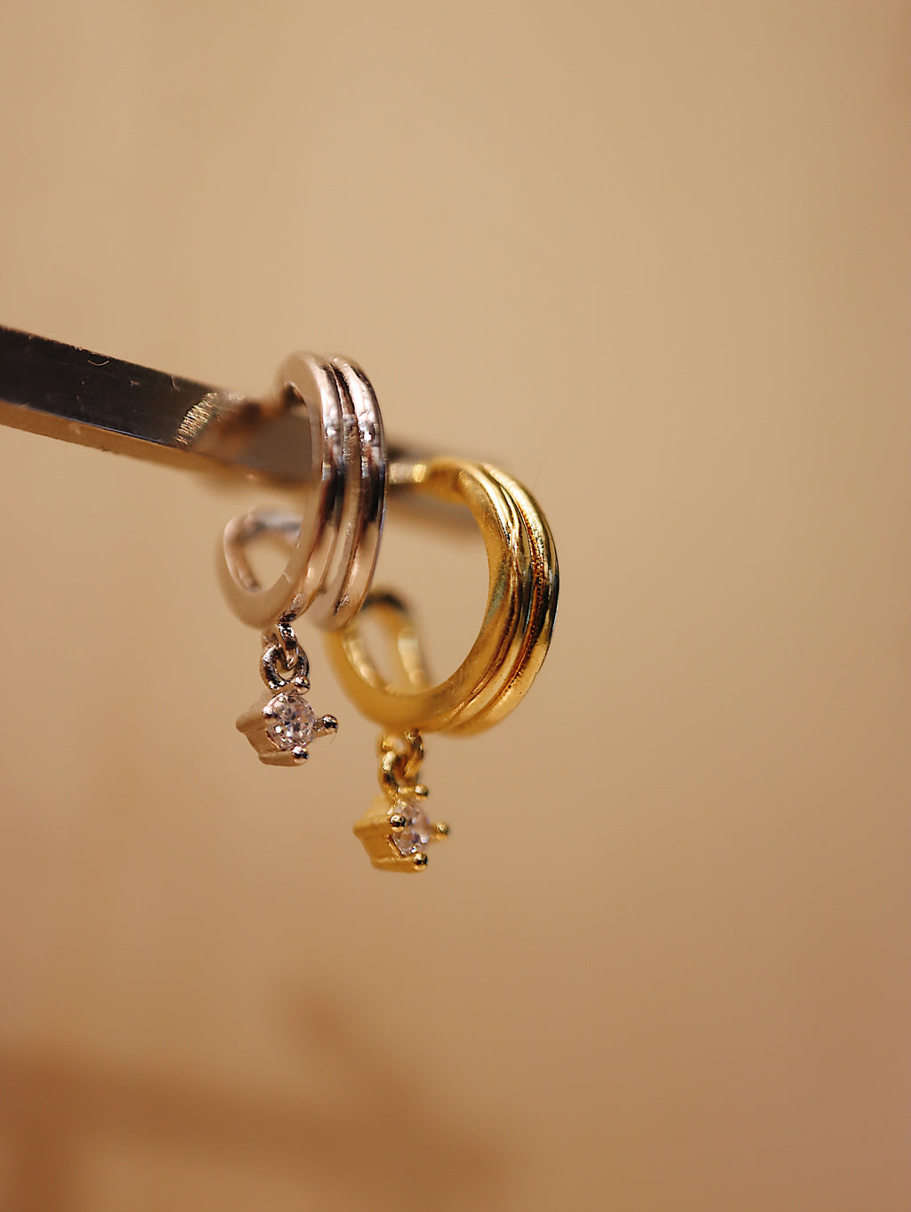 Double hoop mini drop cz earring