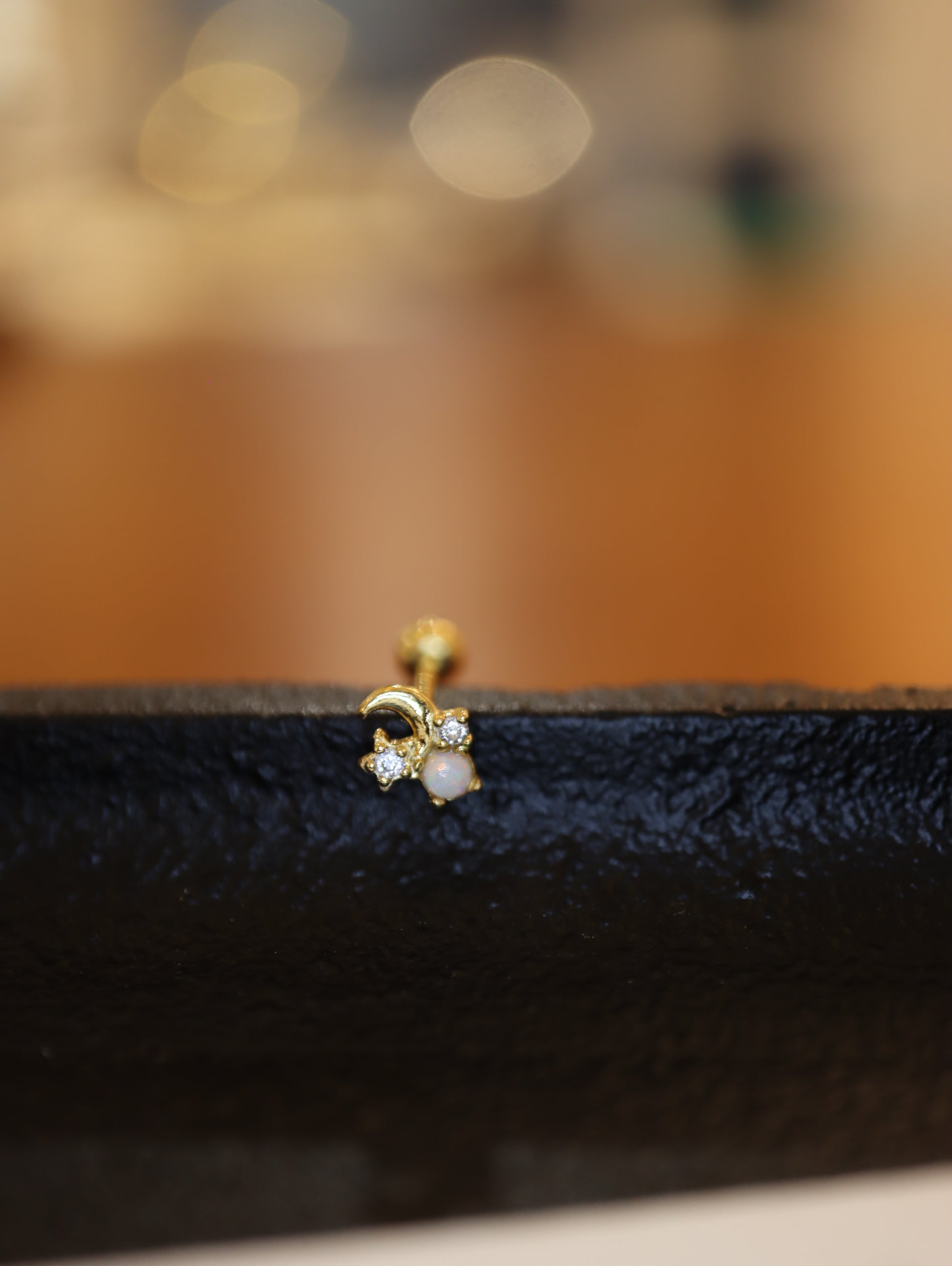 Sparkle in opal star & crescent s925 piercing stud