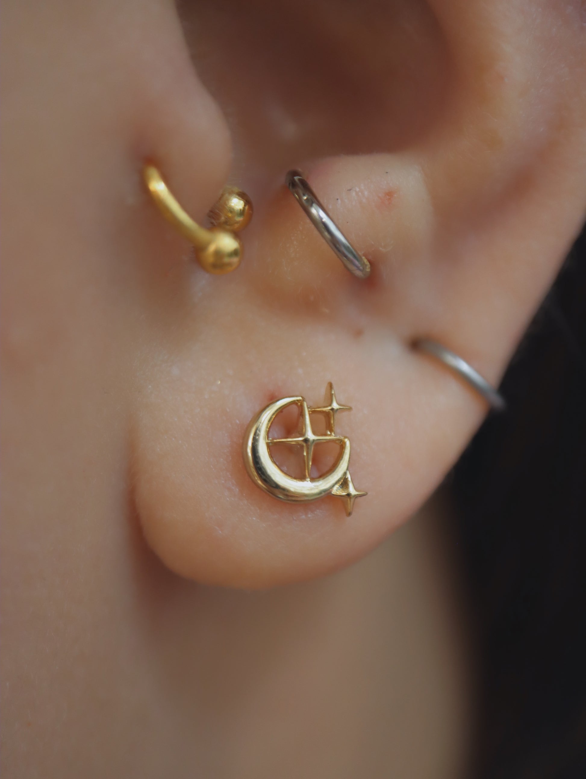 Starlit crescent surgical steel stud piercing