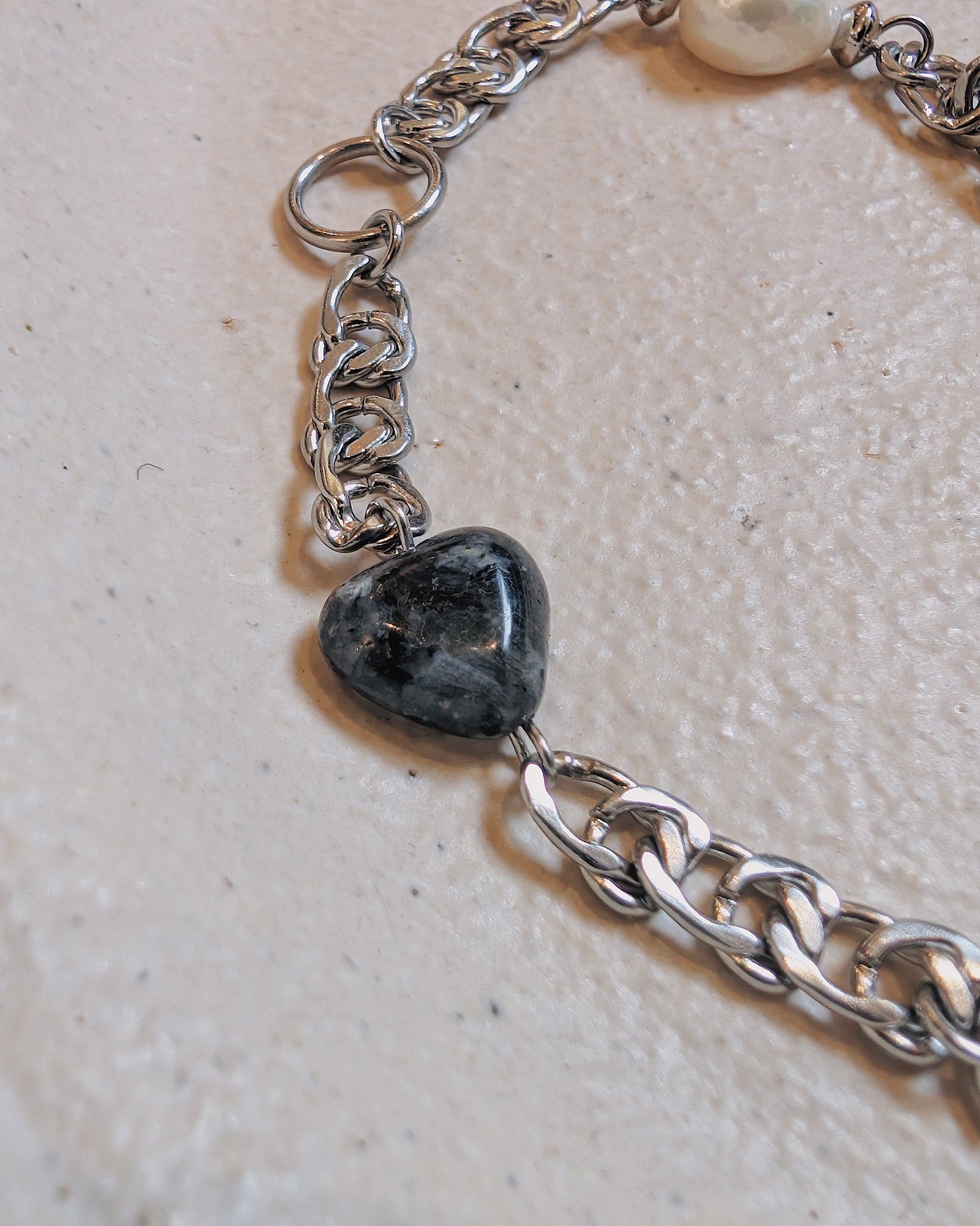 Heart & pearl stainless steel bracelet