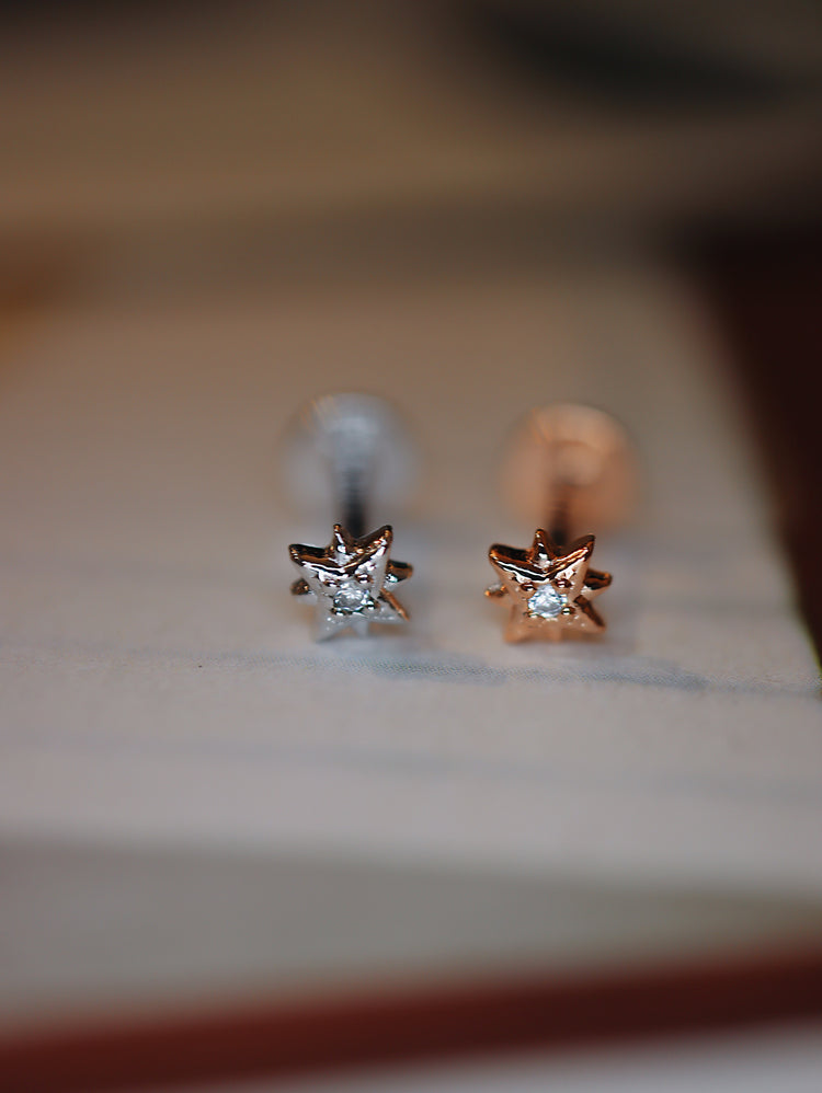 Sparkle cz flat back silver 925 Piercing Stud (1pc)