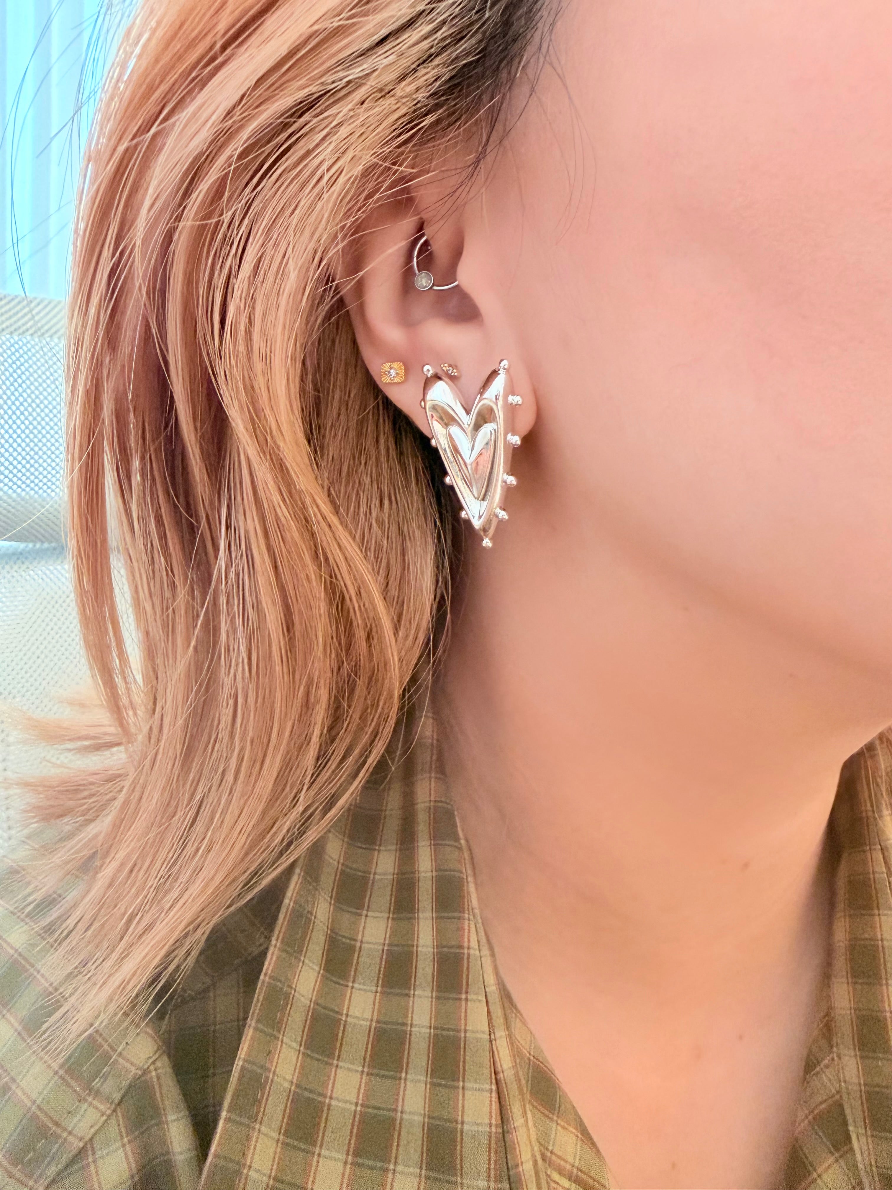 Spiked long heart earrings