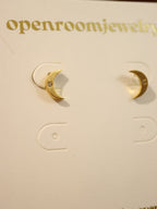 Crescent Glint Stud Brass Earrings