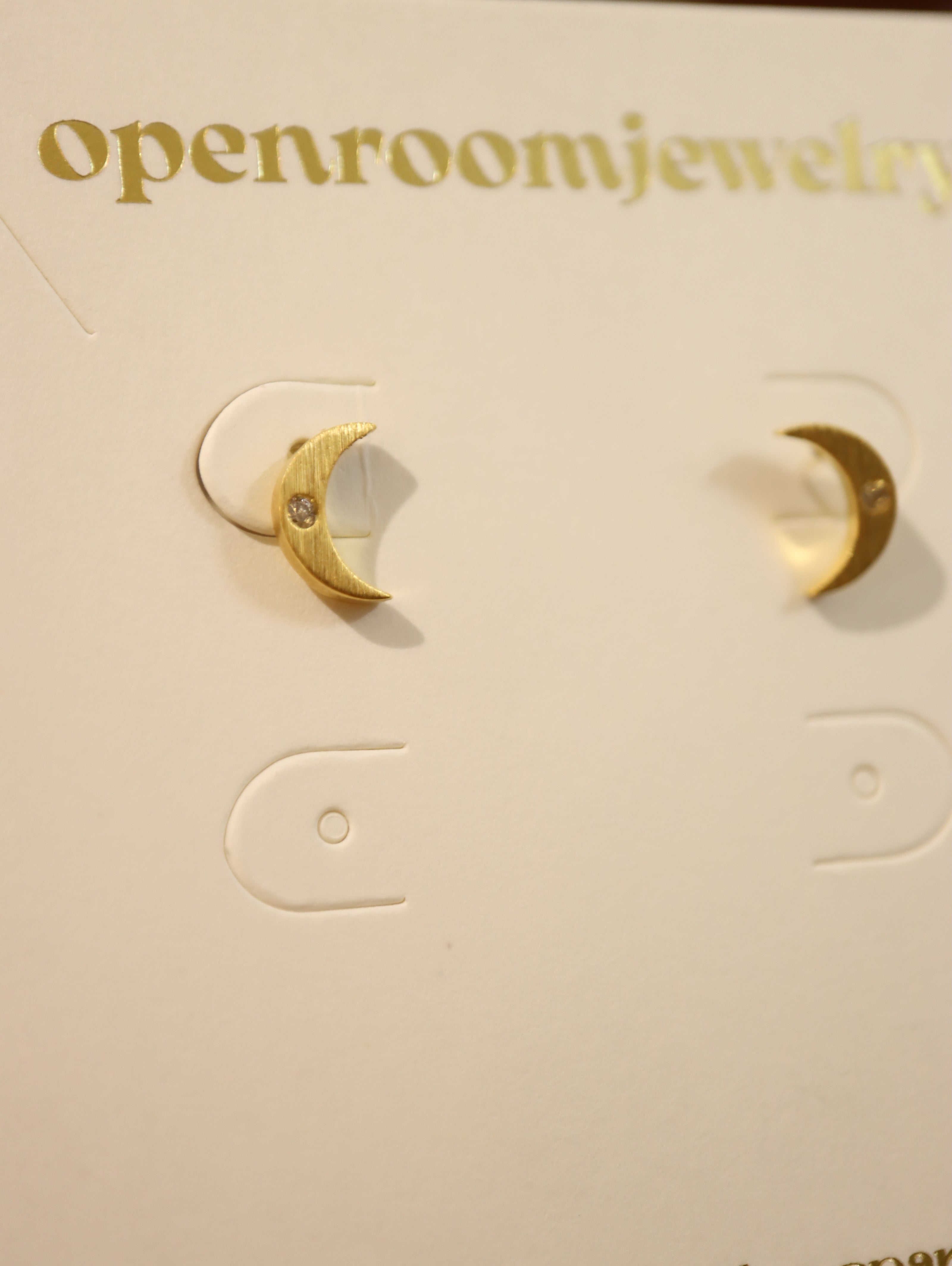 Crescent Glint Stud Brass Earrings