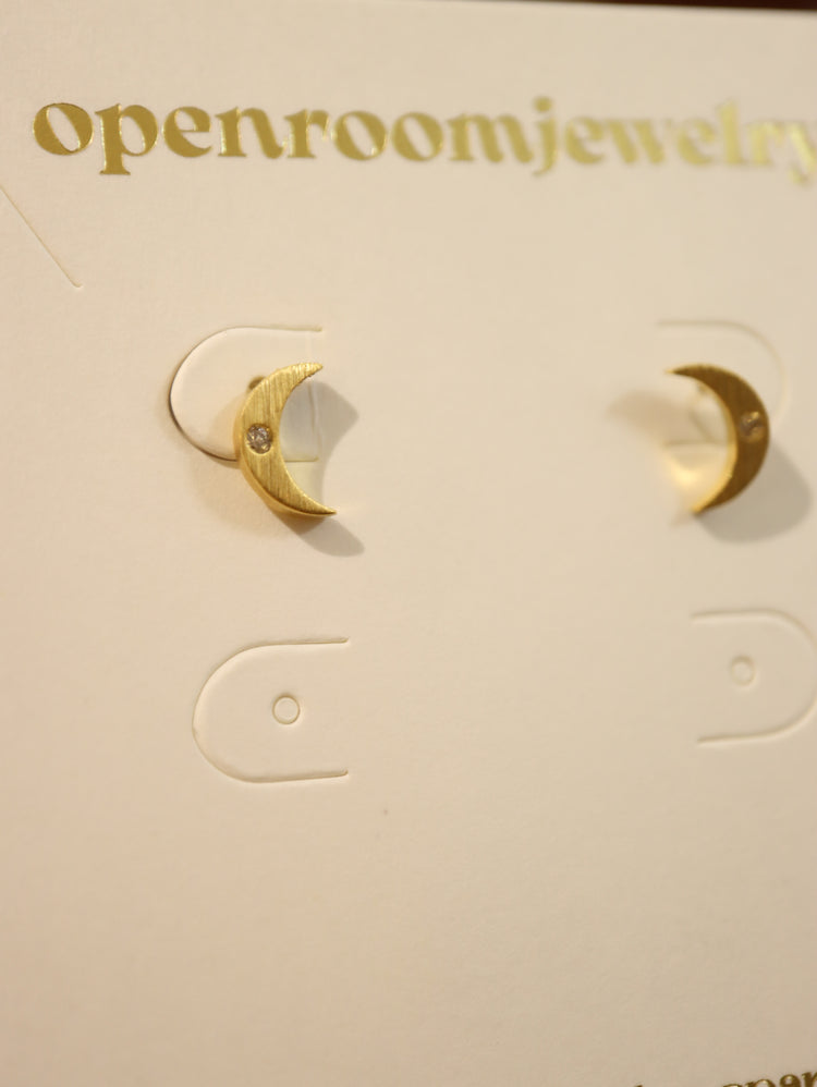 Crescent Glint Stud Brass Earrings