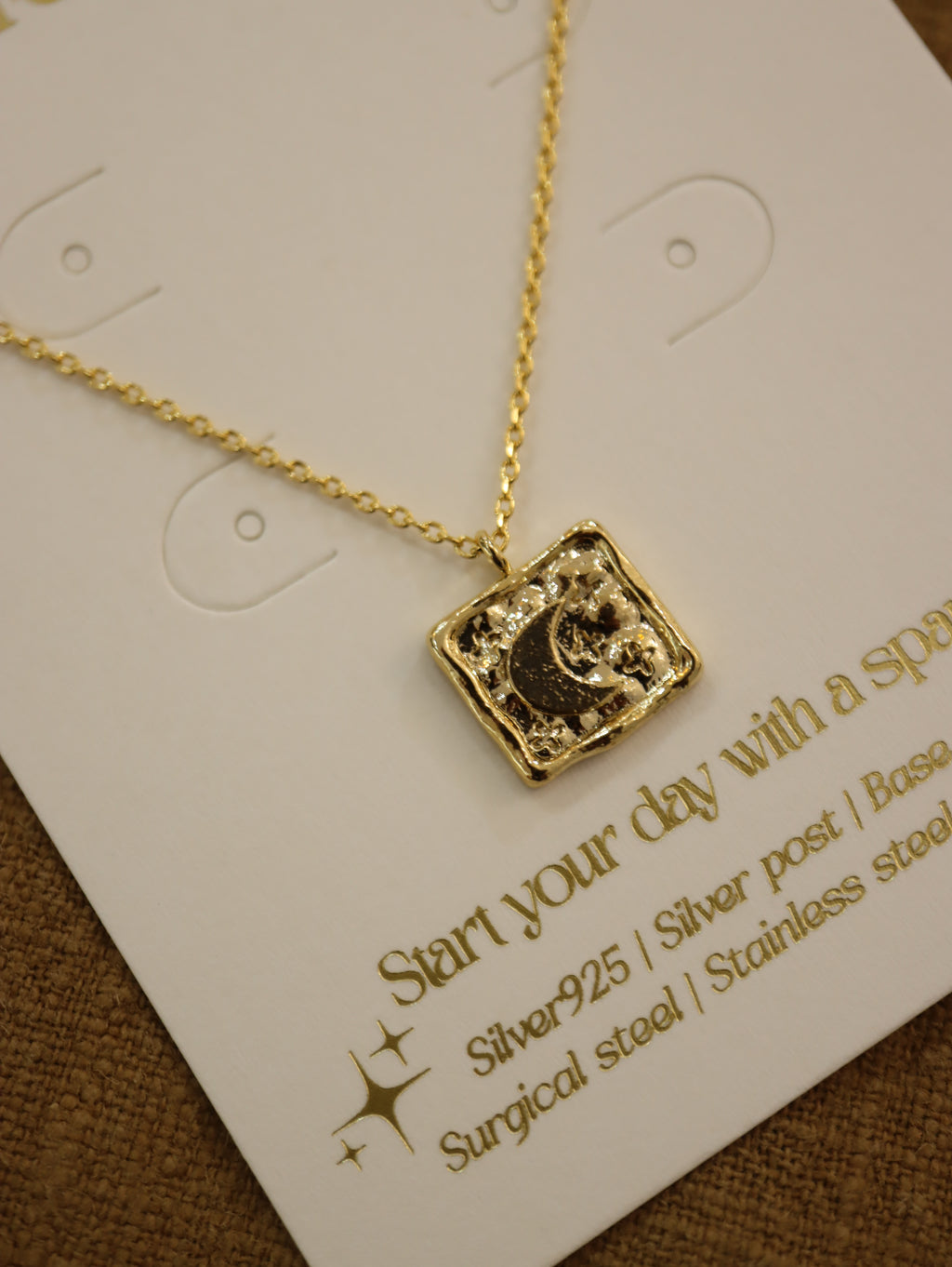 Crescent Moon Square pendant necklace