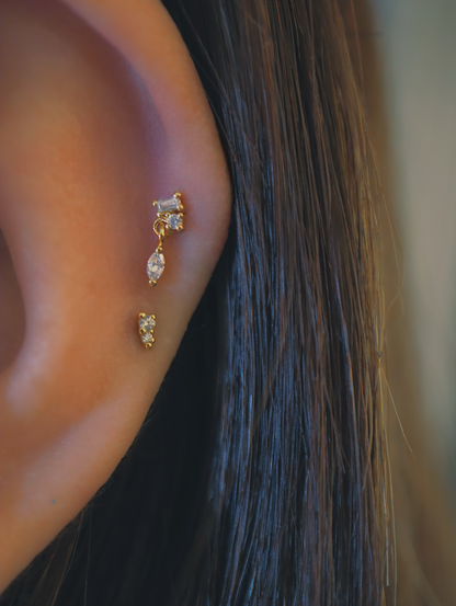 Drop cz flat back thread piercing