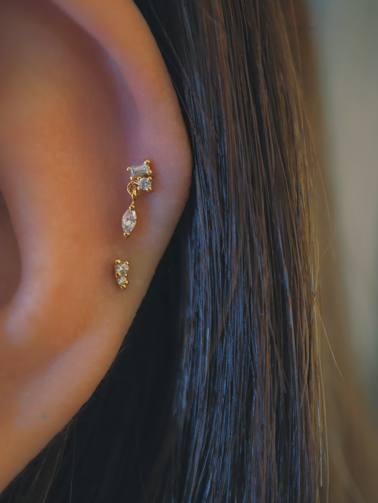 Drop cz flat back 925 silver piercing stud (1pc)