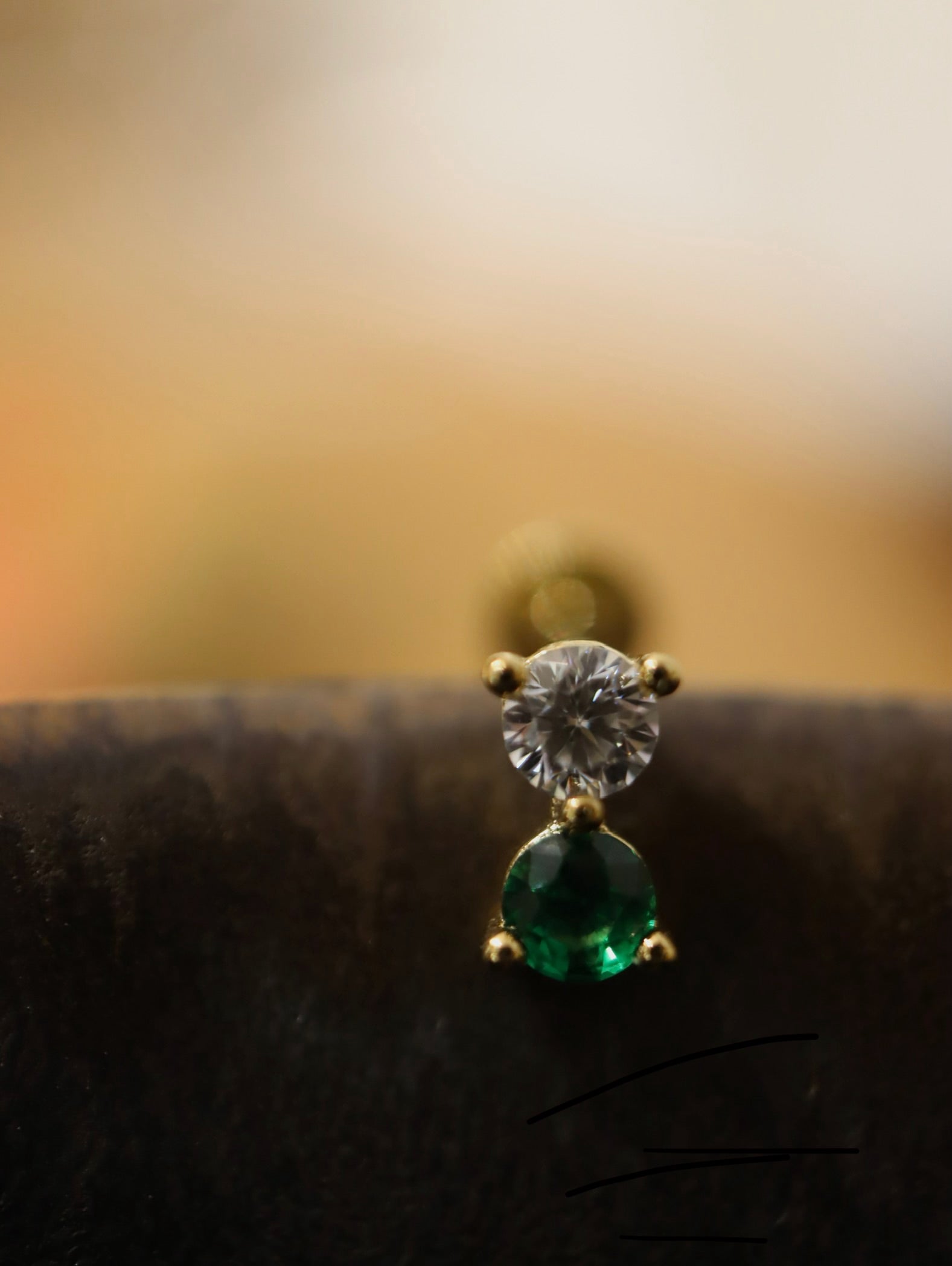 Double cz 925 silver flat back piercing (1pc)