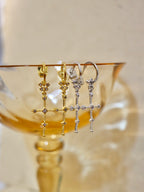 Drop cz cross brass earrings