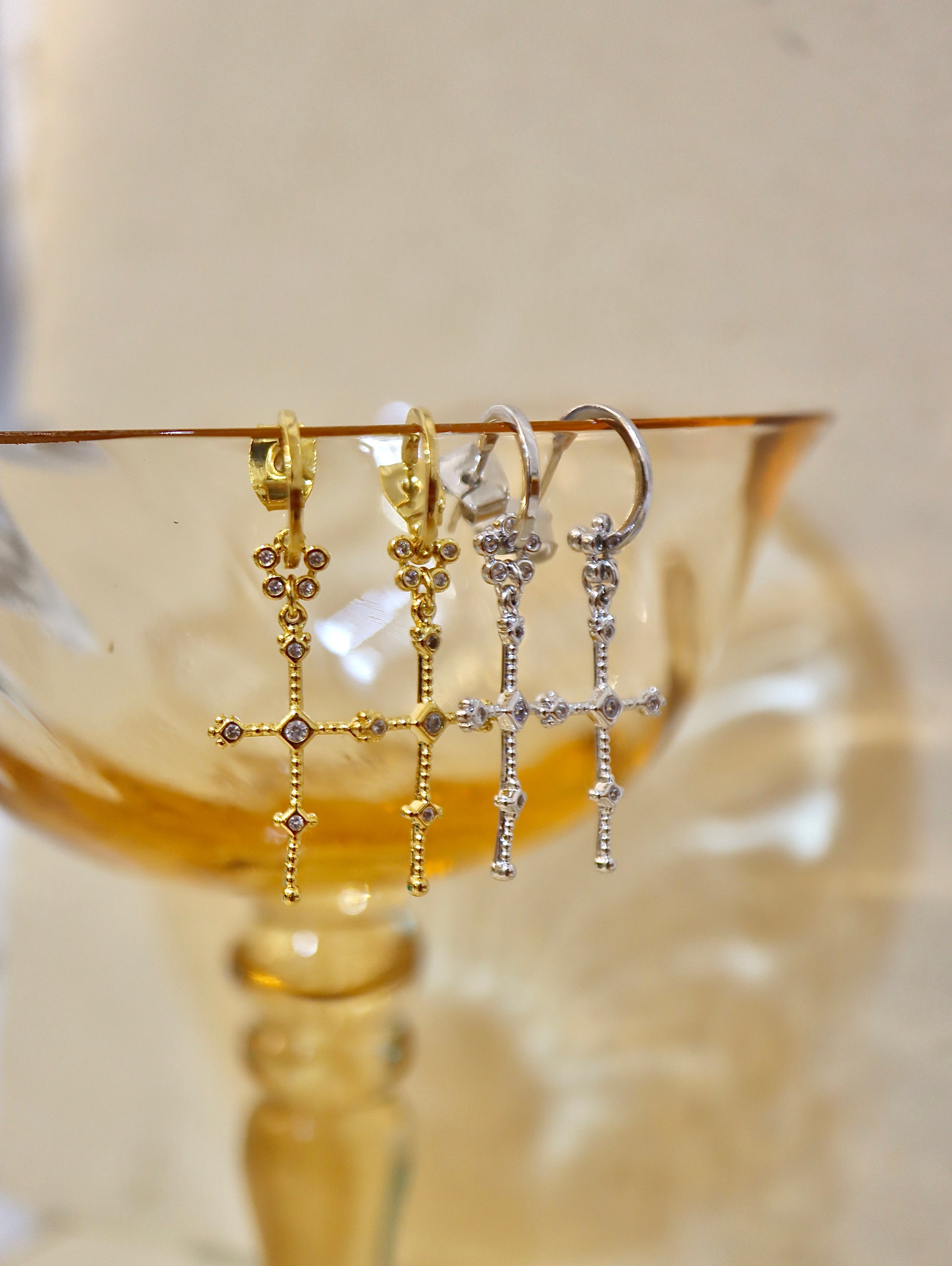 Drop cz cross 925 silver earrings