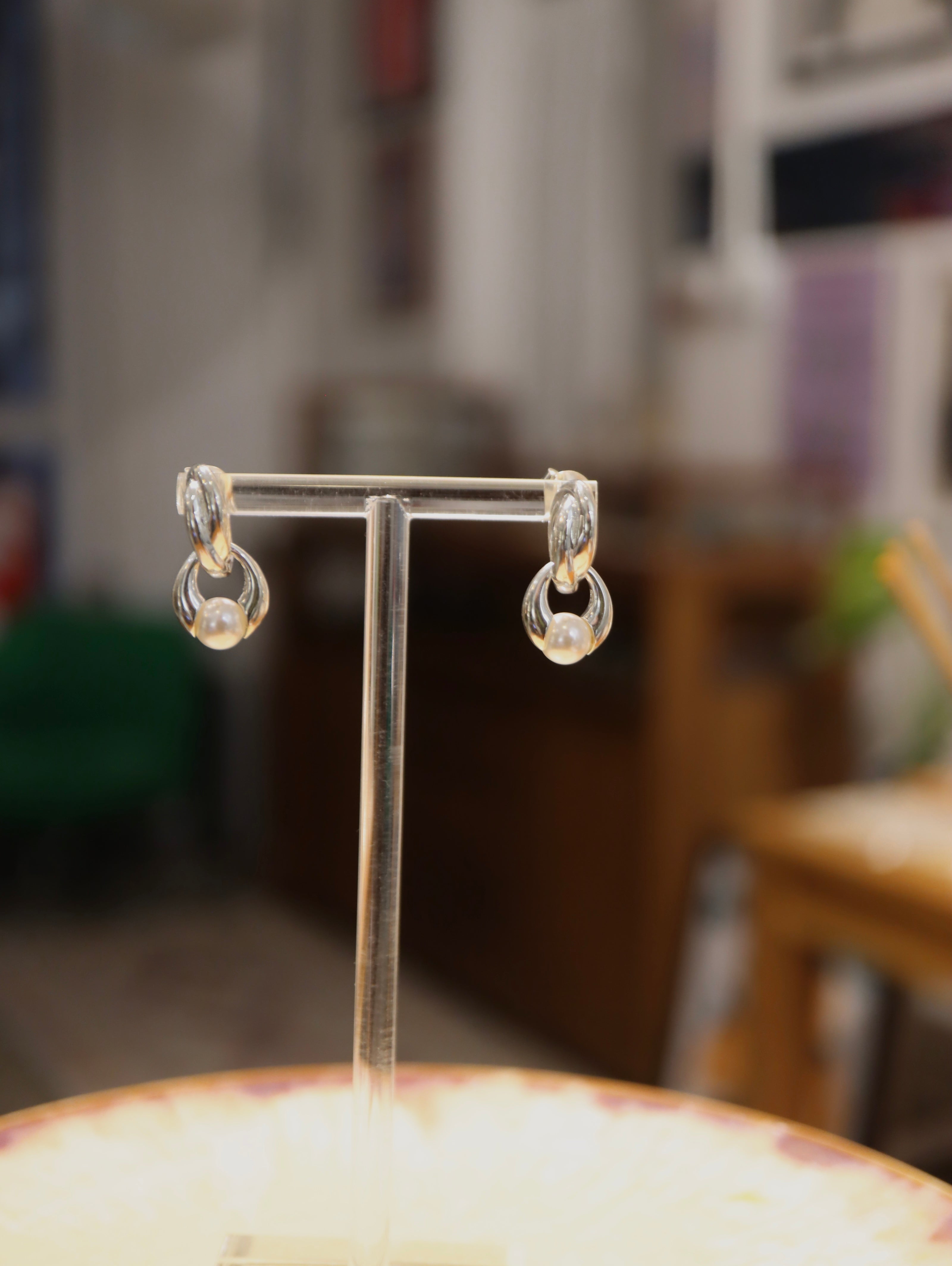 Interlock pearl 925 silver earrings