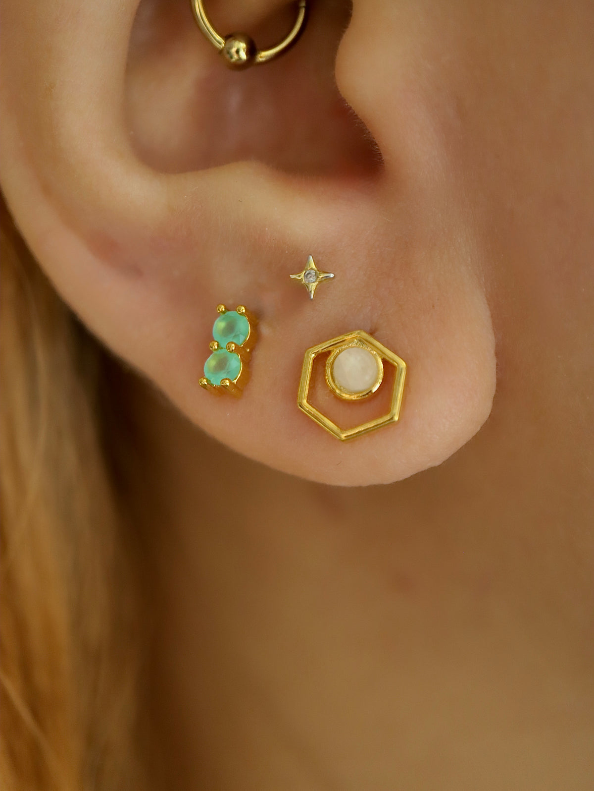 Hexagon gemstone earrings