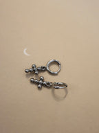 Hinged hoop drop cross earrings