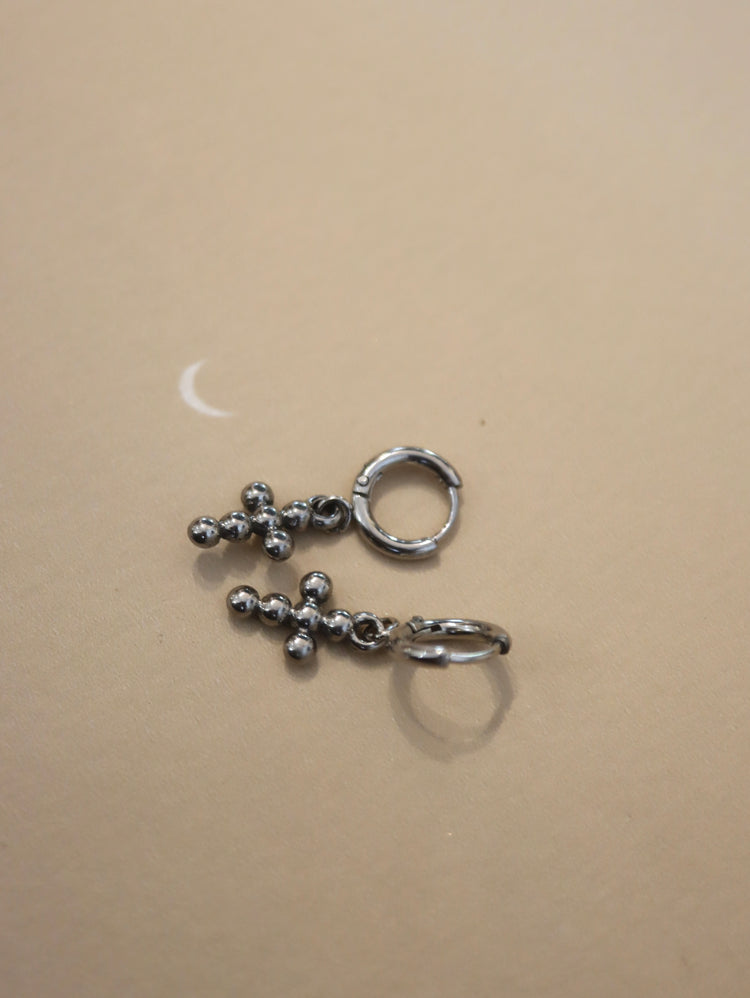Hinged hoop drop cross earrings