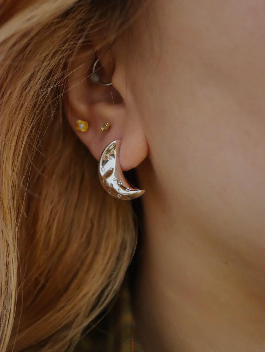 Crescent moon brass earrings