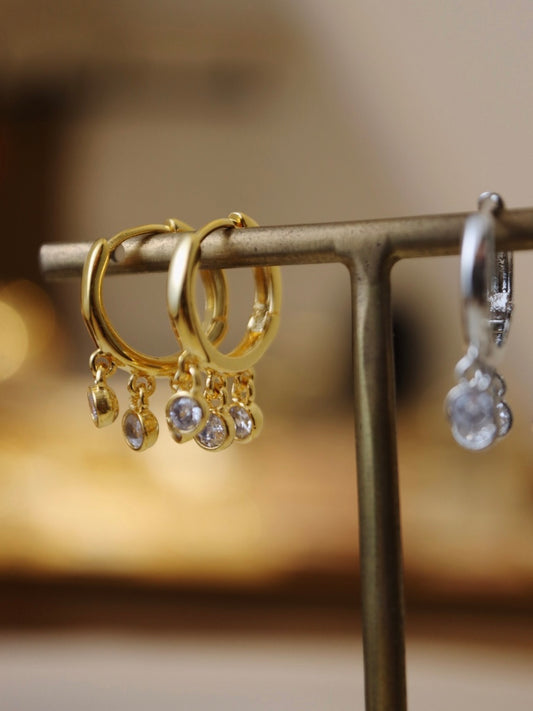 Drop triple cz hinged hoop earrings