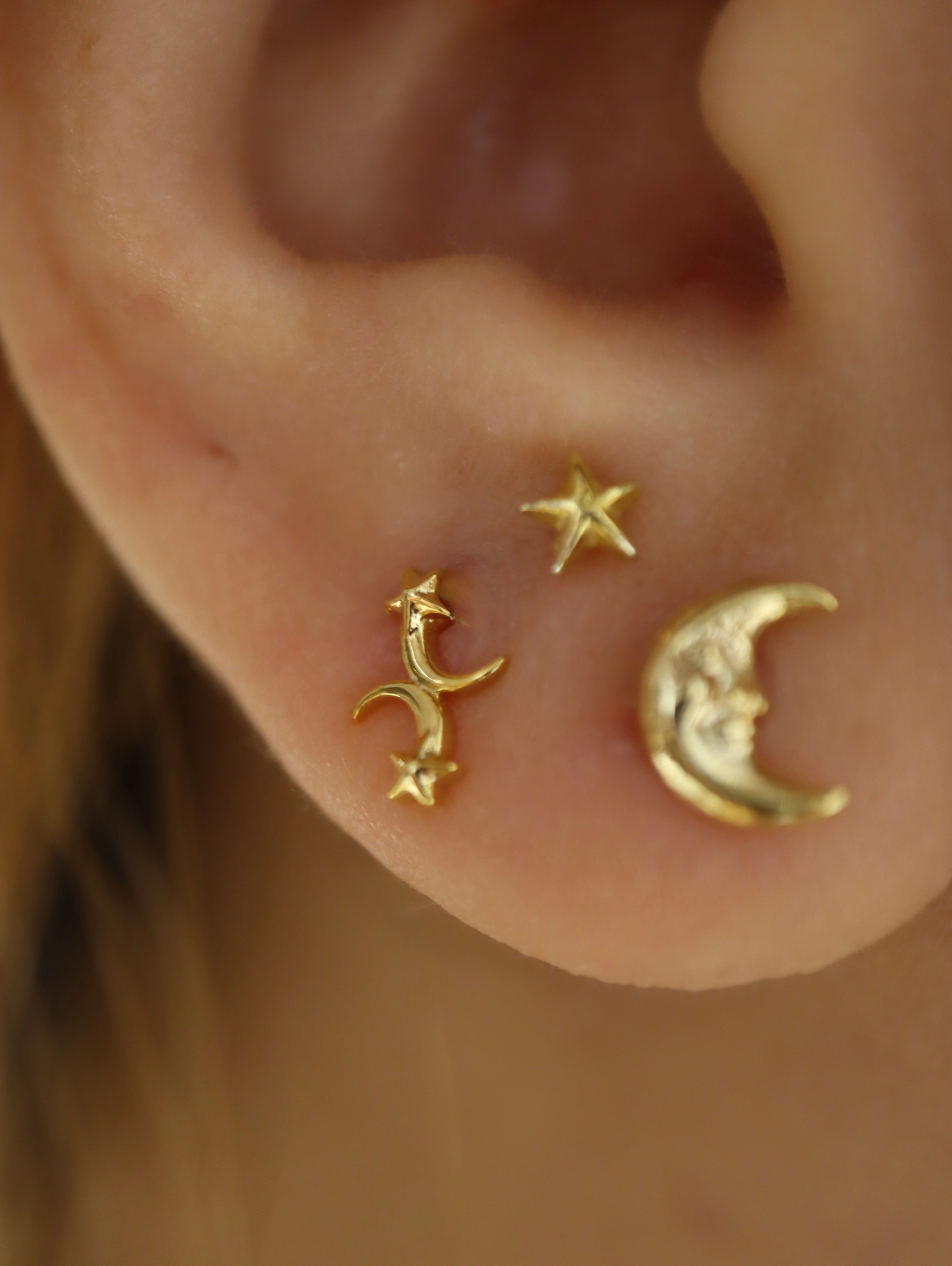 Double crescent and star surgical steel stud piercing (1pc)