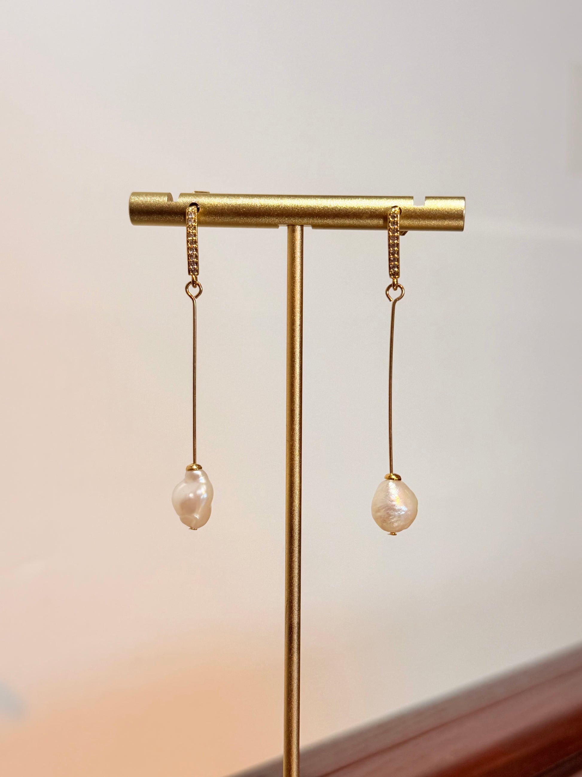 Long drop pearl earrings