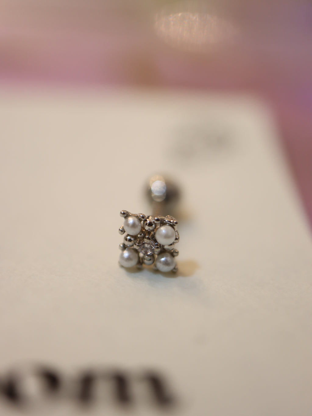 Pearl square surgical steel stud earring