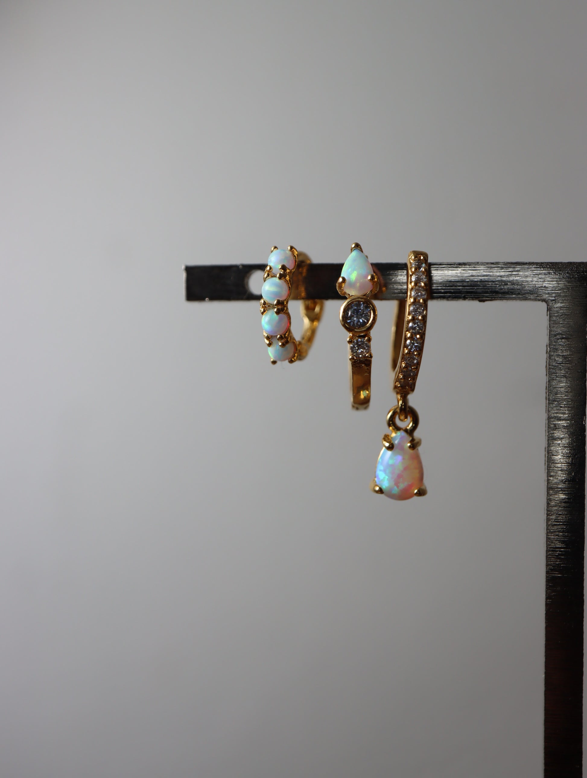 Opal cz S925 hinged hoop earrings
