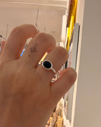 Oval shape onyx open size 925 silver ring
