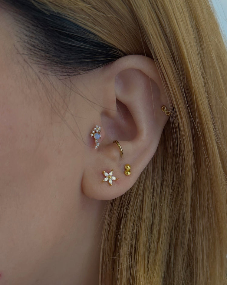 Flower cz surgical steel earring piercing