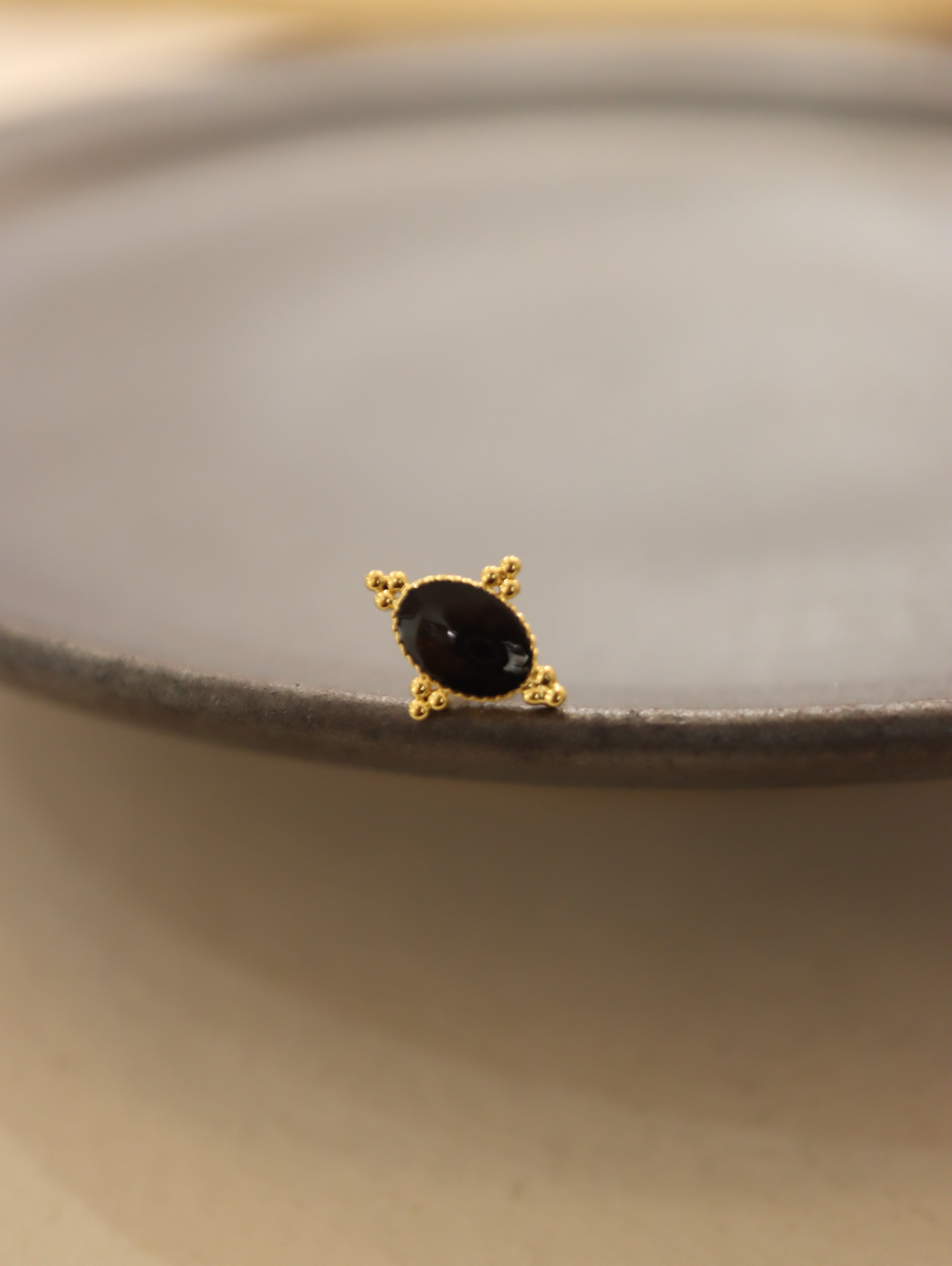 Oval black stud surgical steel piercing earring (1pc)