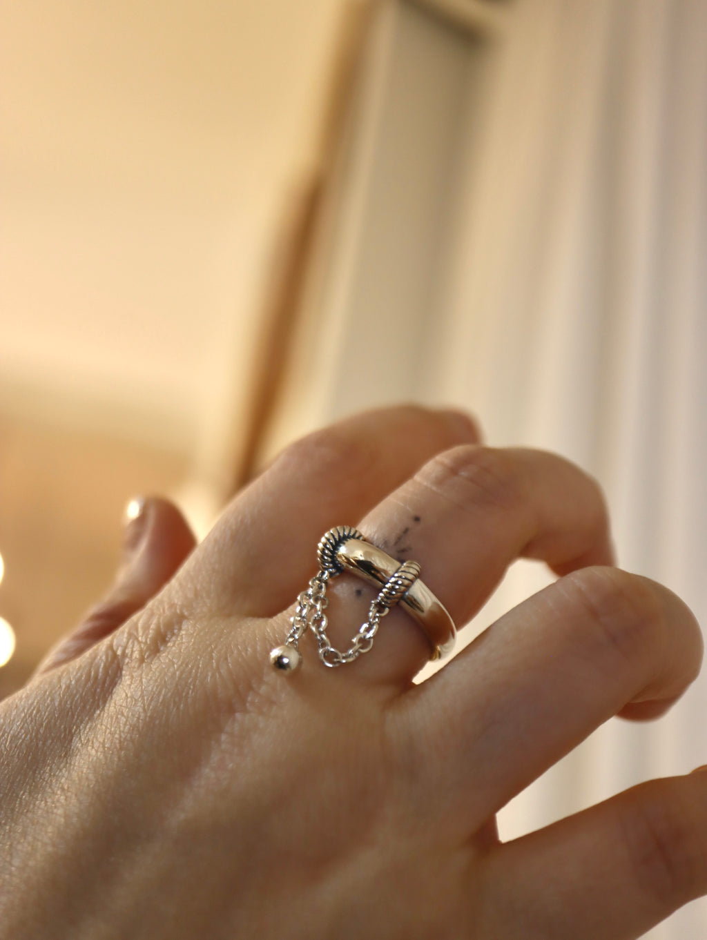 925 silver drop chain open size ring