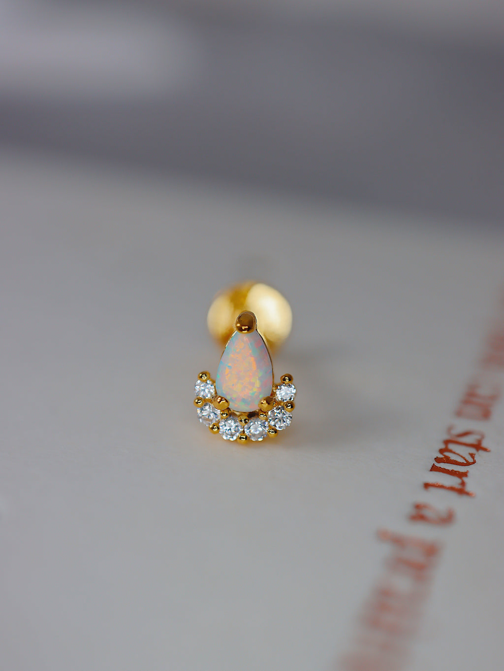 (Silver) Opal cz s925 flat back piercing