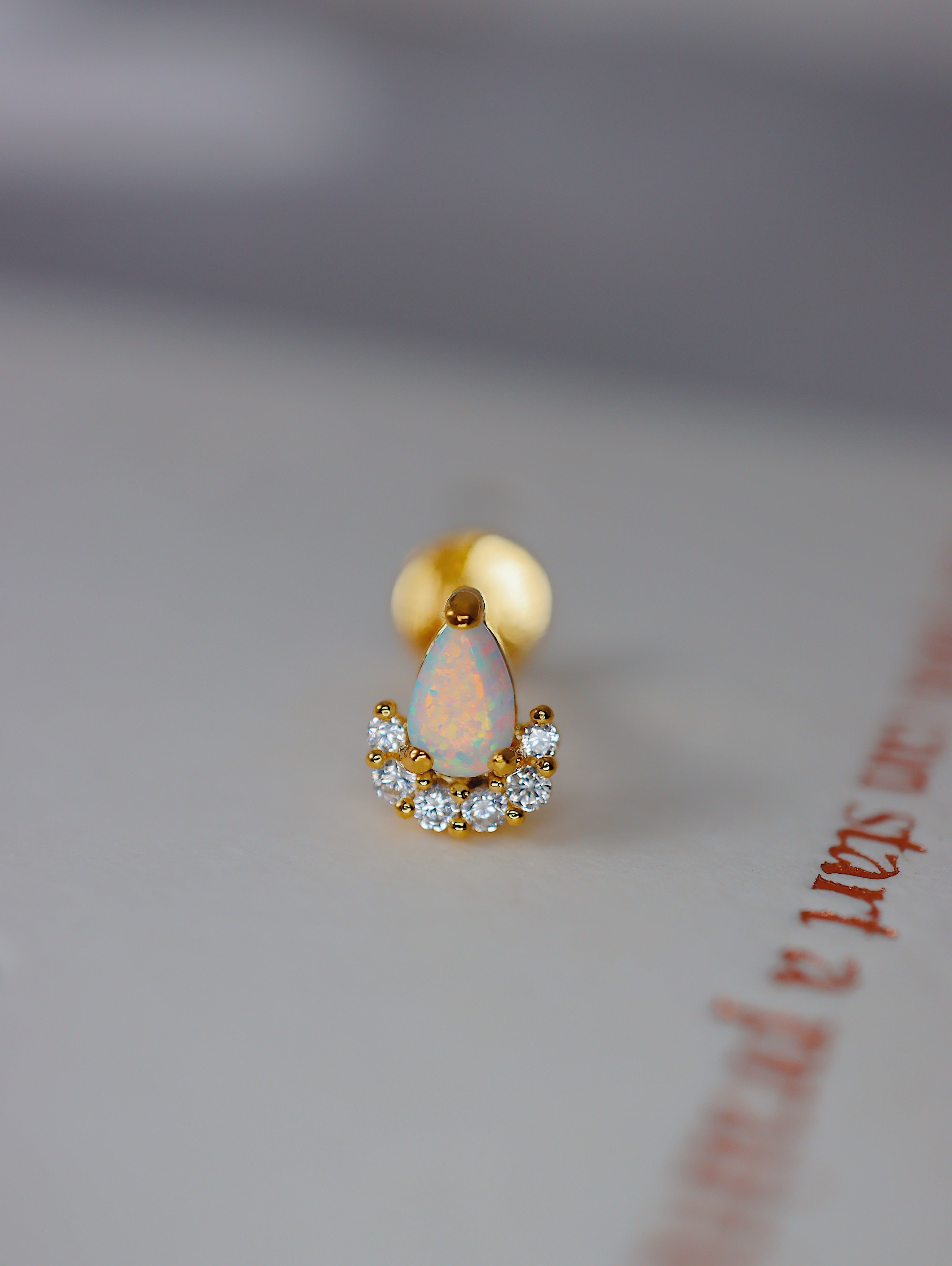 Opal cz Silver 925 flat back piercing (1pc)