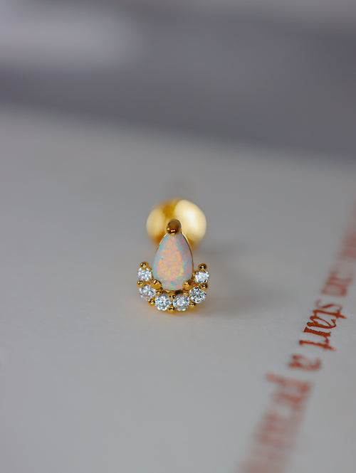 (Silver) Opal cz s925 flat back piercing