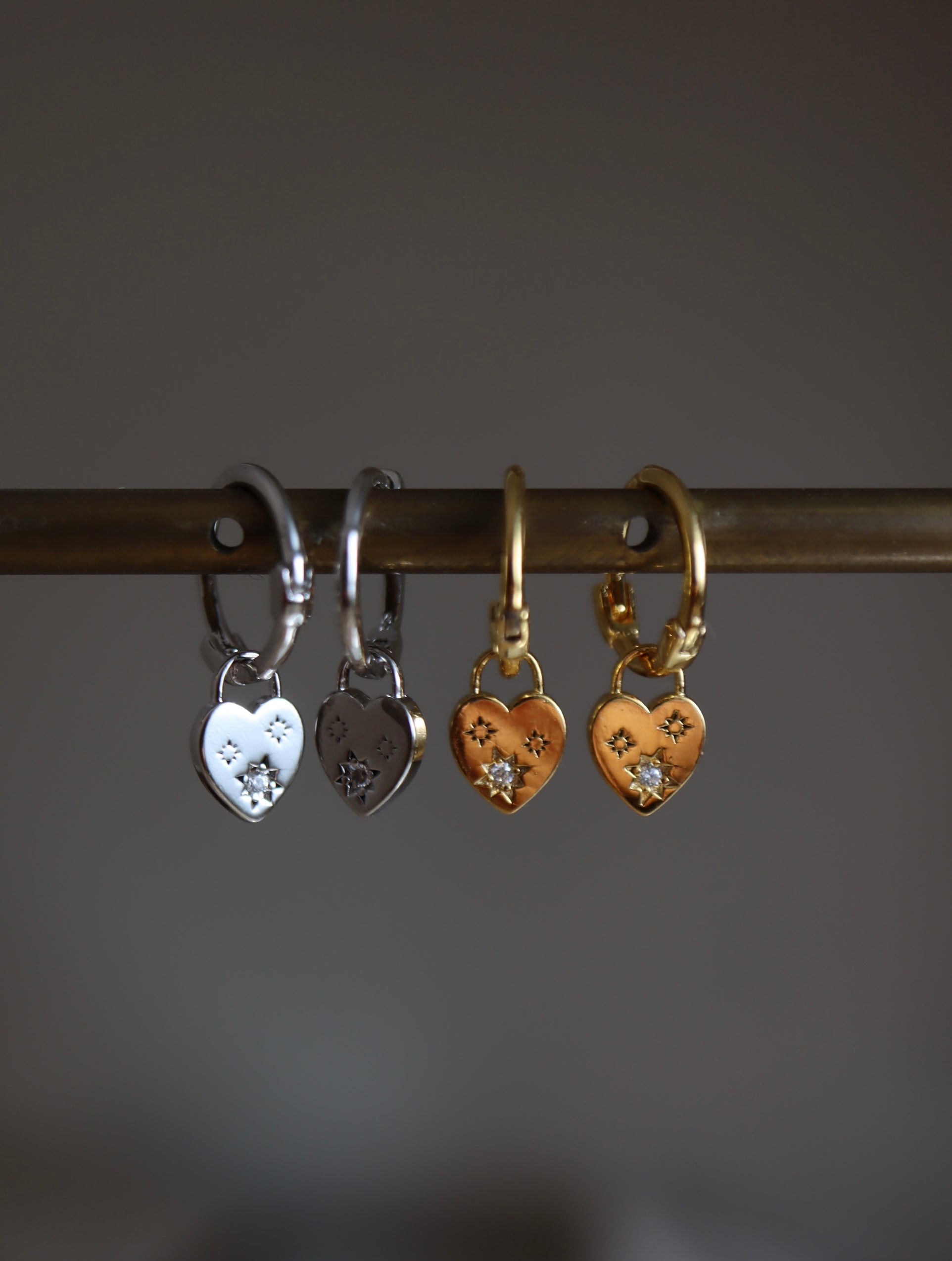 Silver925 Drop studded heart huggie hoop earrings